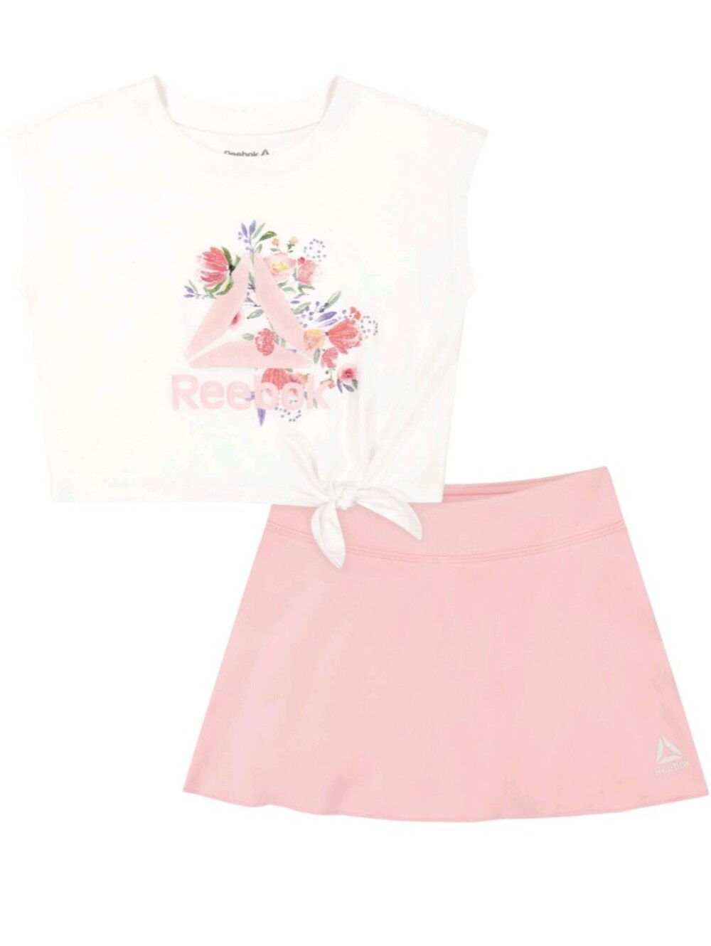 Reebok Girls' Pink 2PC Skort with White Logo Tee